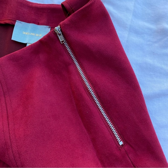 Skies Are Blue Cherry Red Faux Suede Fringe Mini Skirt Cowgirl Boho Christmas M - Picture 3 of 6